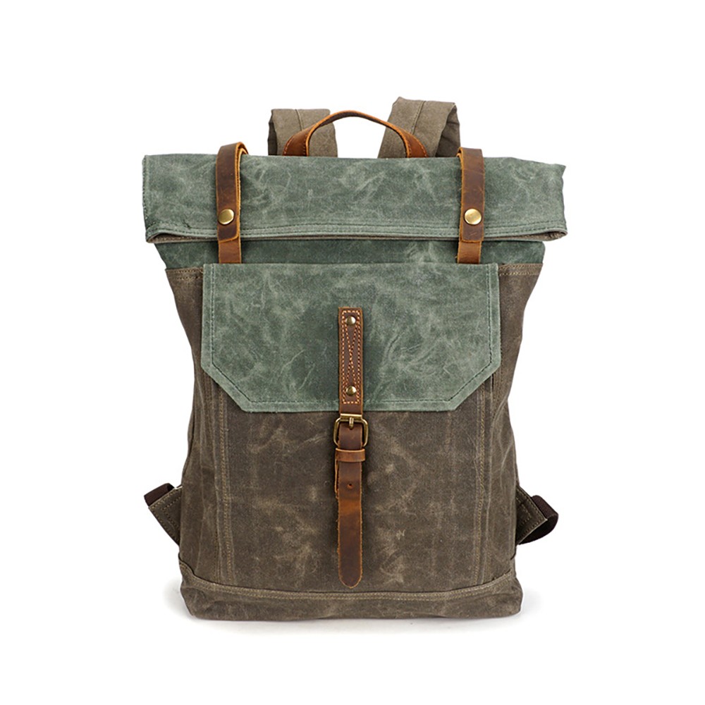 Expandable Roll-Top Durable Canvas High School College Student School Bag