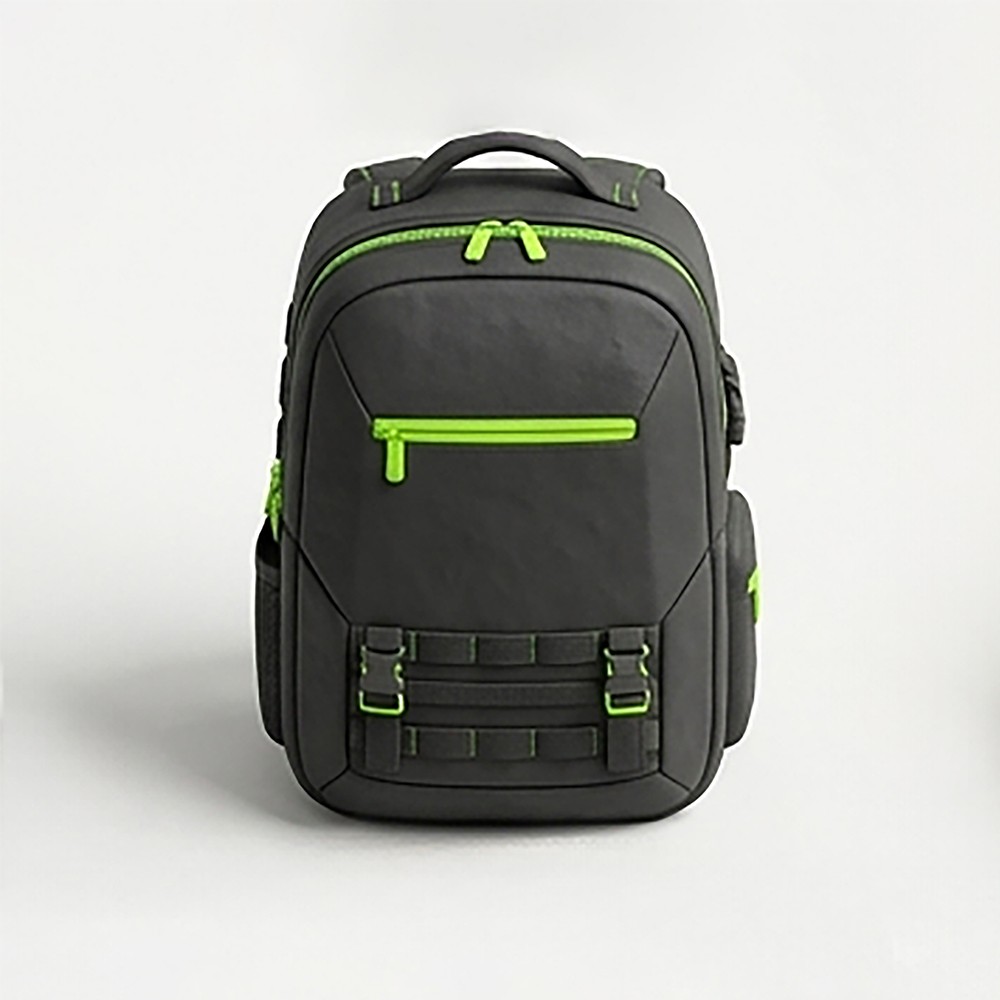 Techwear Urban Backpack – Minimalist Laptop Rucksack with Neon Green Accents, Tactical Aesthetic for Commuting and Travel