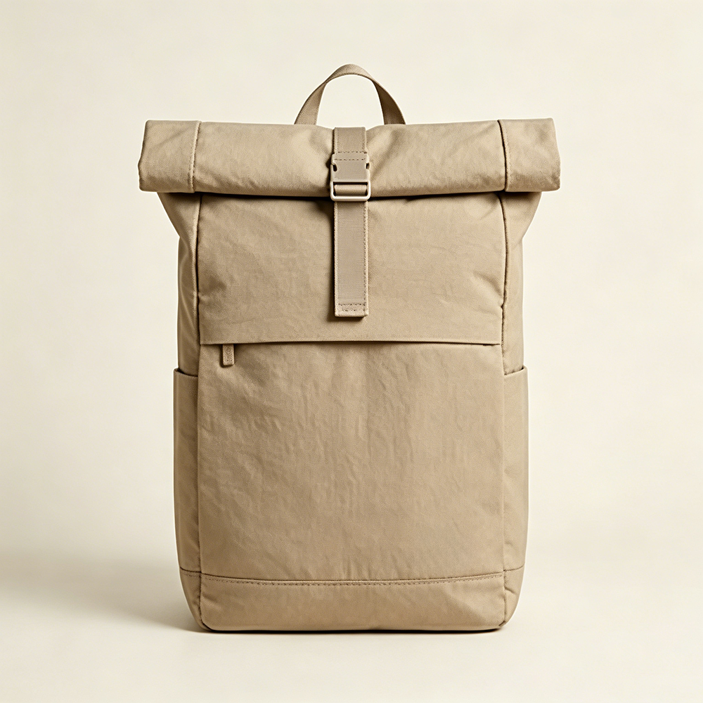 Lightweight pleated roll-top backpack, outdoor functional unisex laptop bag, minimalist mountain-style commuter backpack