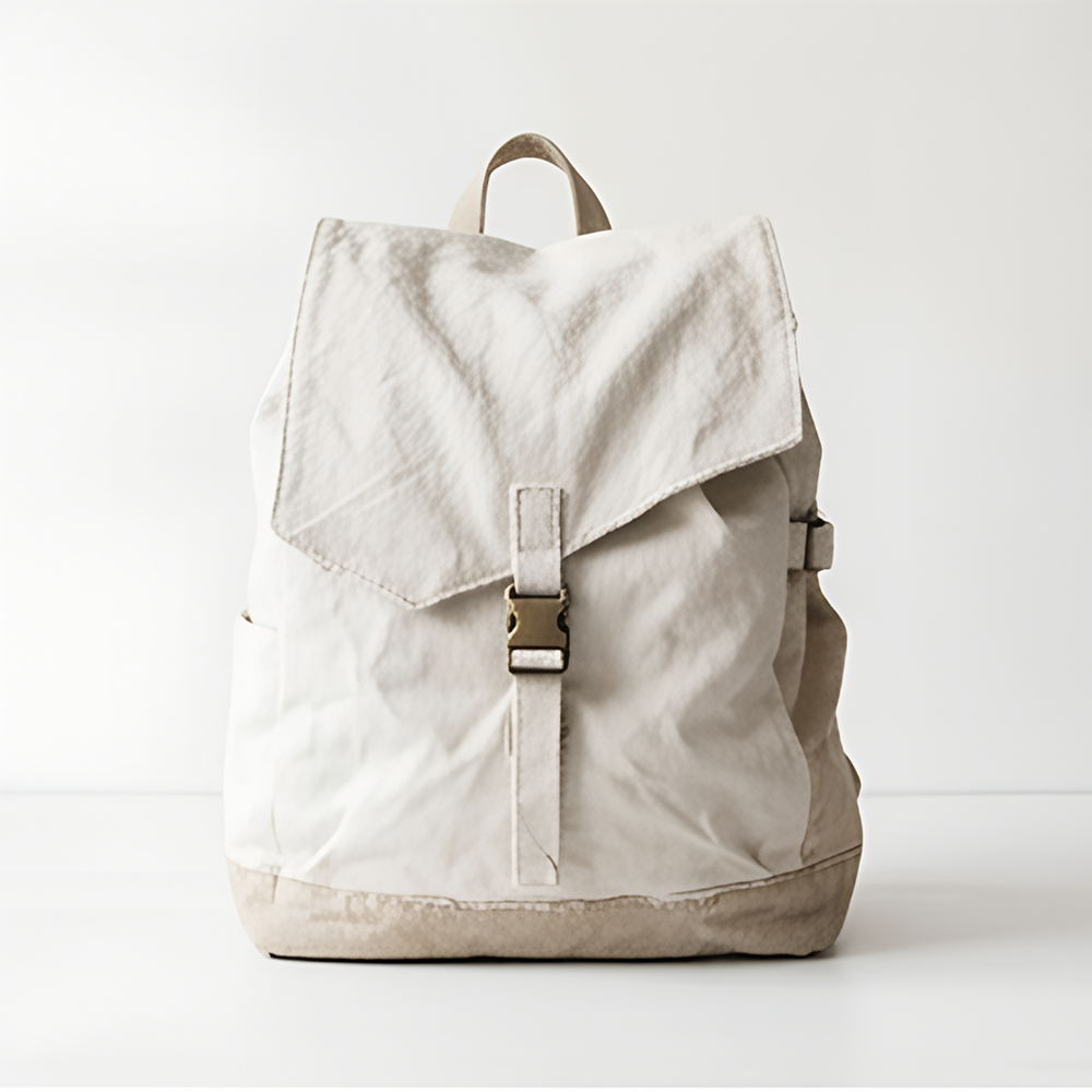 Minimalist Aesthetic Flap-Over Backpack Natural Oatmeal Earth Tone College Bookbag Light Travel Knapsack with Quick-Release Buc