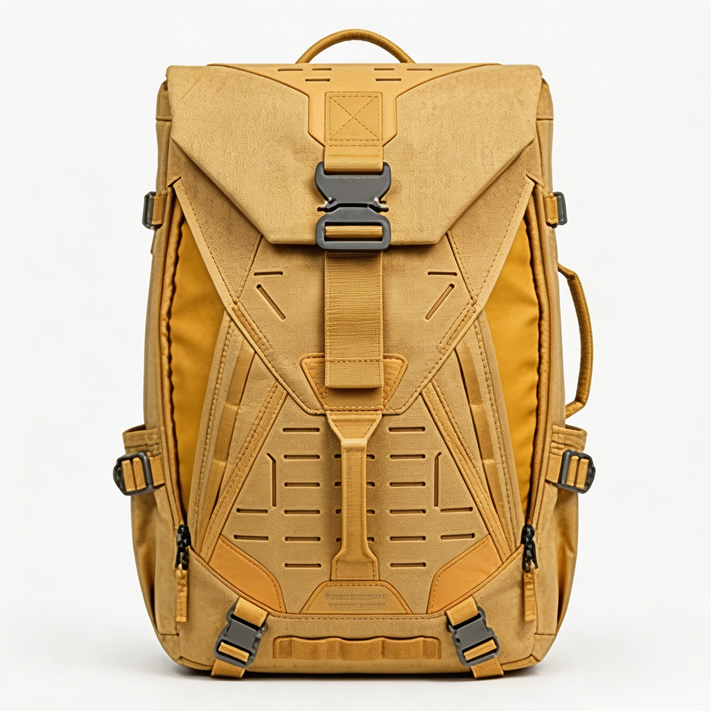 Urban Tech Utility Backpack Matte Yellow Geometric Commuter Bag with Padded Tech Vault, Anti-Theft Roll-Top Travel Pack