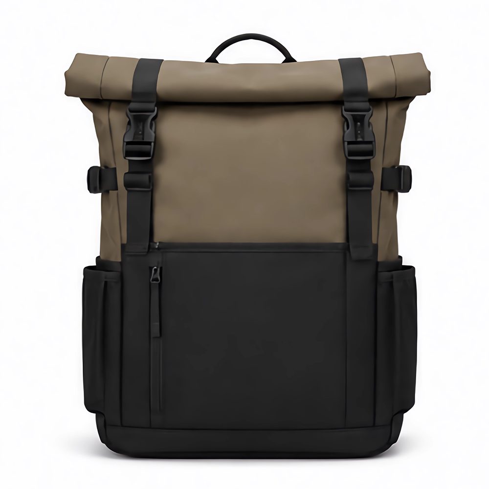 Urban Business Commuter Roll-Top Backpack  Waterproof Two-Tone Laptop Rucksack Heavy-Duty Flight-Approved Travel Daypack with Luggage Strap