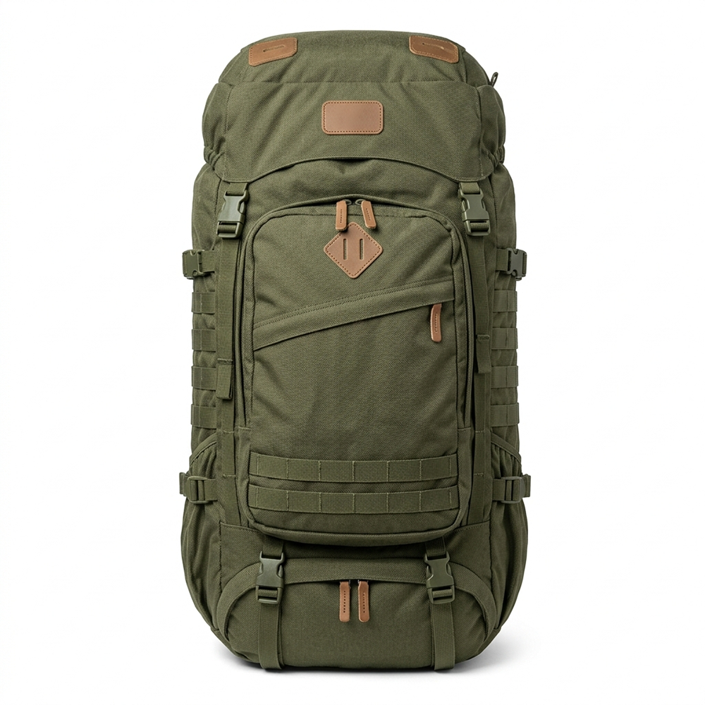 Heavy-Duty Wilderness Trekking Backpack Large Capacity Olive Green Hiking Rucksack, Vintage Canvas Outdoor Camping Pack with MOL