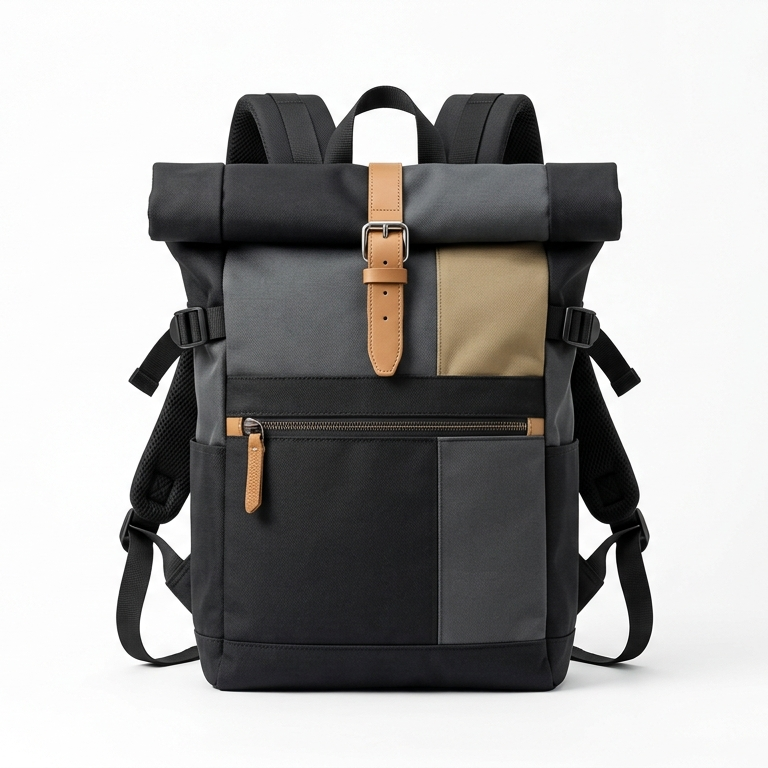 Smart Storage Roll-Top Backpack Water-Resistant Multi-Pocket Travel Bag Travel Pack with Luggage Strap Anti-Theft Pocket