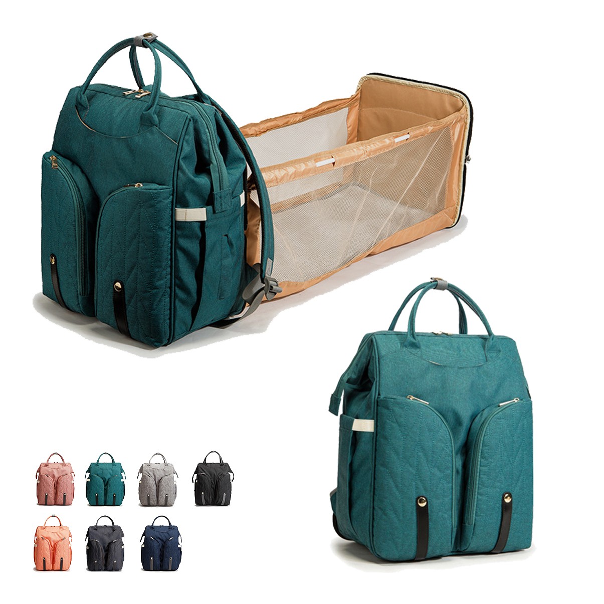 OEM+ODM Expanding Baby Diaper bag mother bag with folding bed Nappy Bag Mommy Dad Baby Backpack With Changing pad station