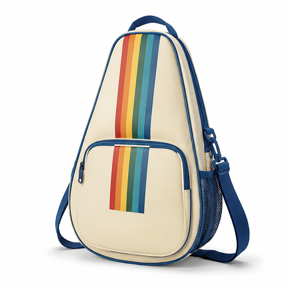 Pickleball Paddle Sling Backpack Retro Rainbow Stripe Canvas Convertible Sports Bag with Fence Hook for Women Wholesale B2B