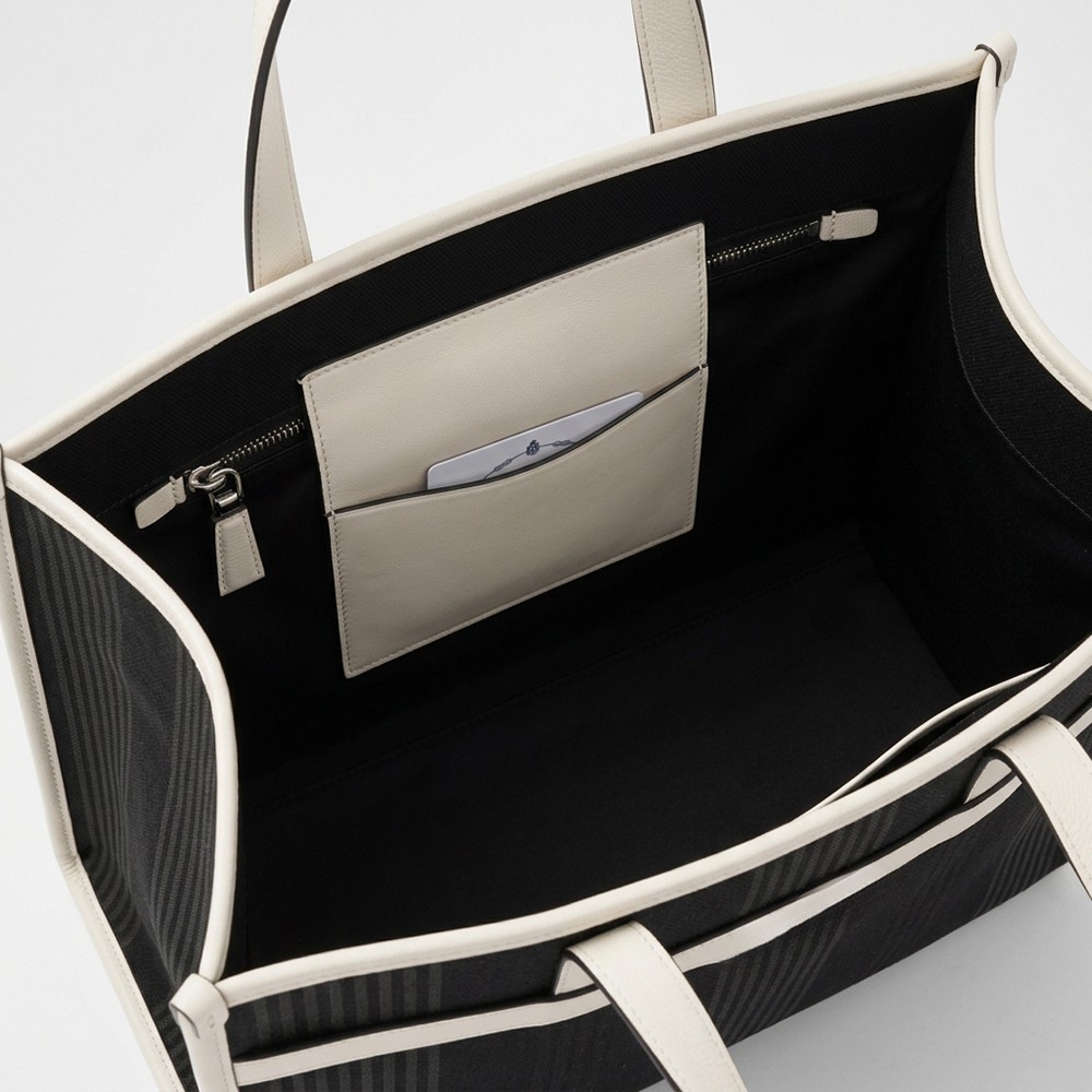 Shopping Bag Striped Canvas Leather Trim Daily Wholesale