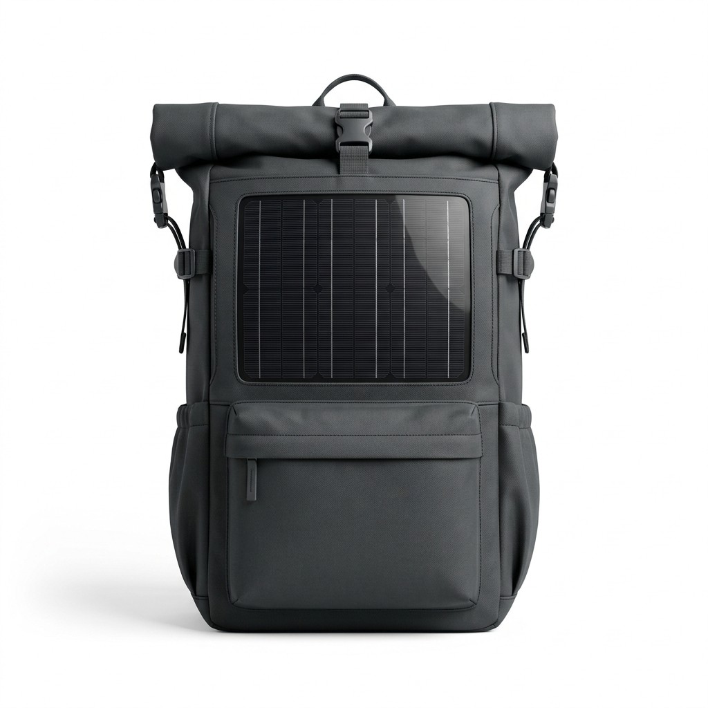 Solar Backpack Waterproof Oxford Fabric Roll Top Outdoor and Hiking Unisex B2B