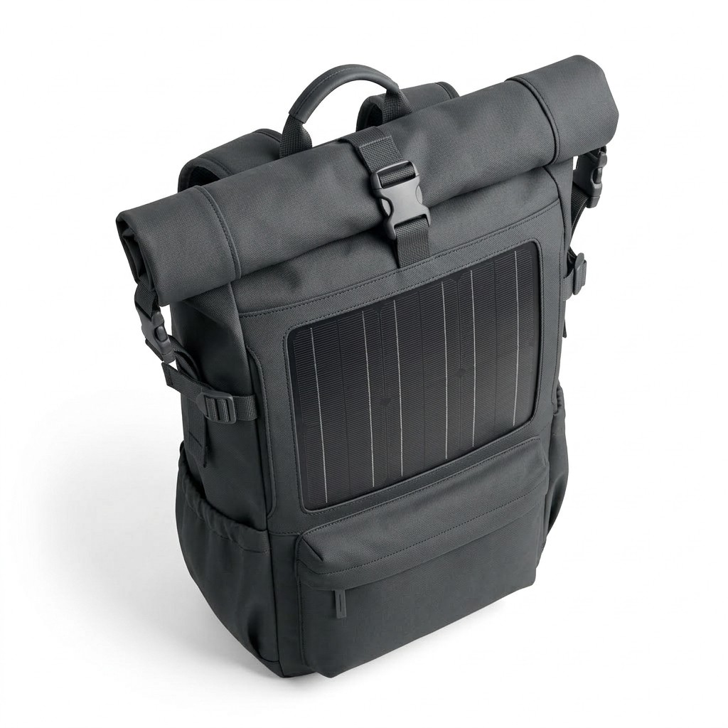 Solar Backpack Waterproof Oxford Fabric Roll Top Outdoor and Hiking Unisex B2B
