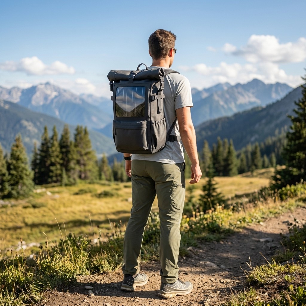 Solar Backpack Waterproof Oxford Fabric Roll Top Outdoor and Hiking Unisex B2B