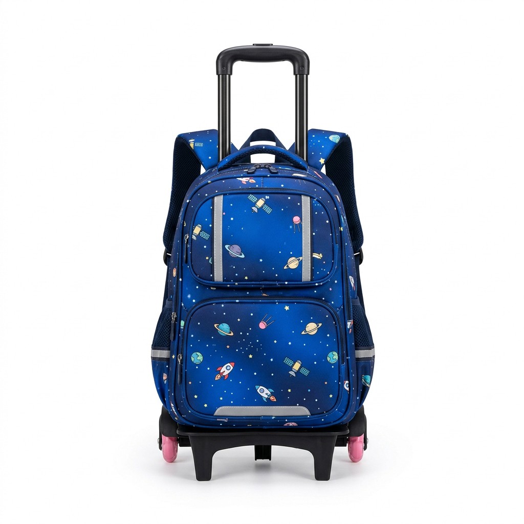 School Trolley Bag Space Print Nylon For Primary Students Kids B2B
