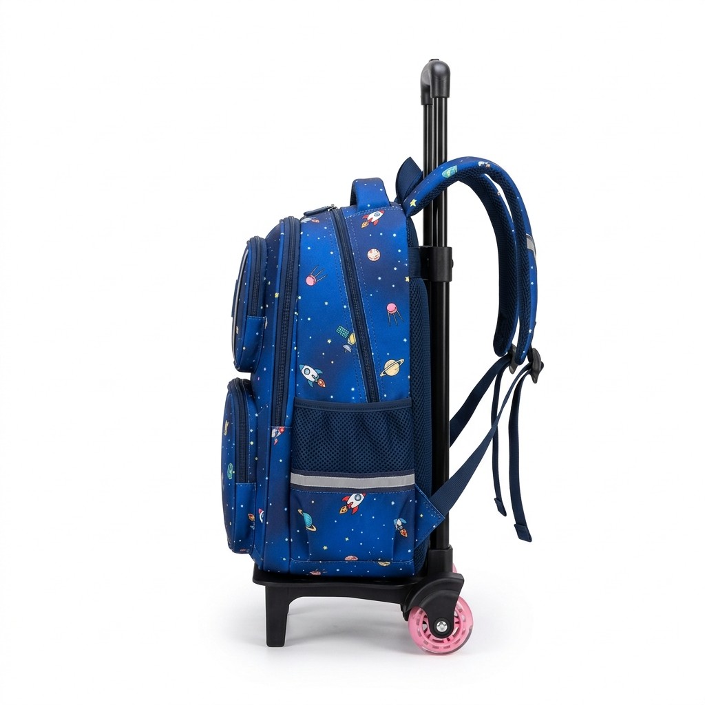 School Trolley Bag Space Print Nylon For Primary Students Kids B2B