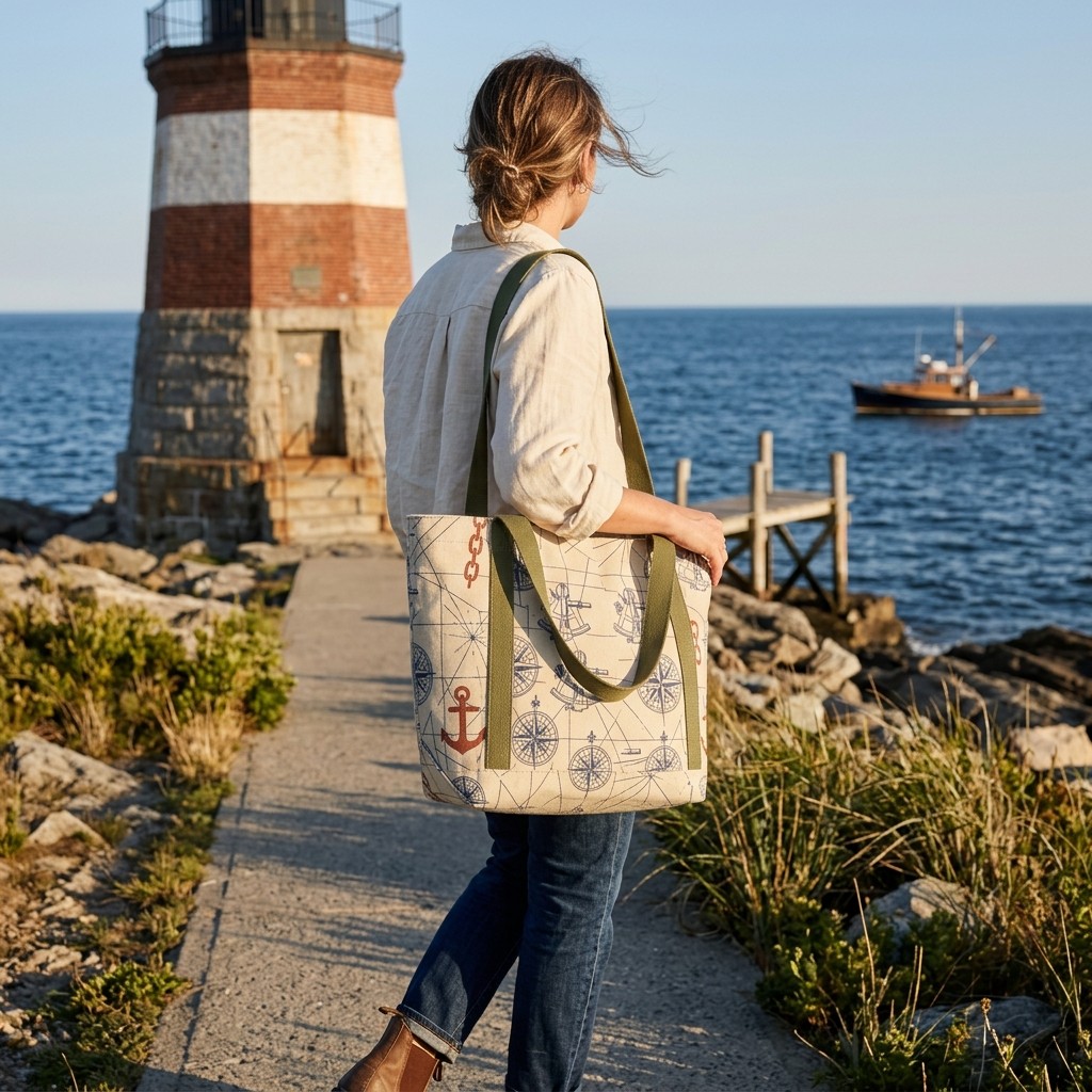 Canvas Tote Bag Nautical Printed Heavy Duty Canvas For Beach Women Travel B2B