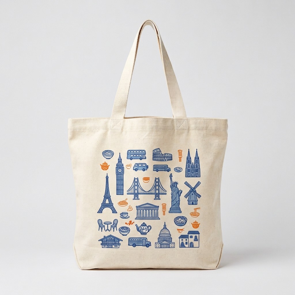 Canvas Tote Bag Landmark Printed Cotton For Travel Women Souvenir B2B