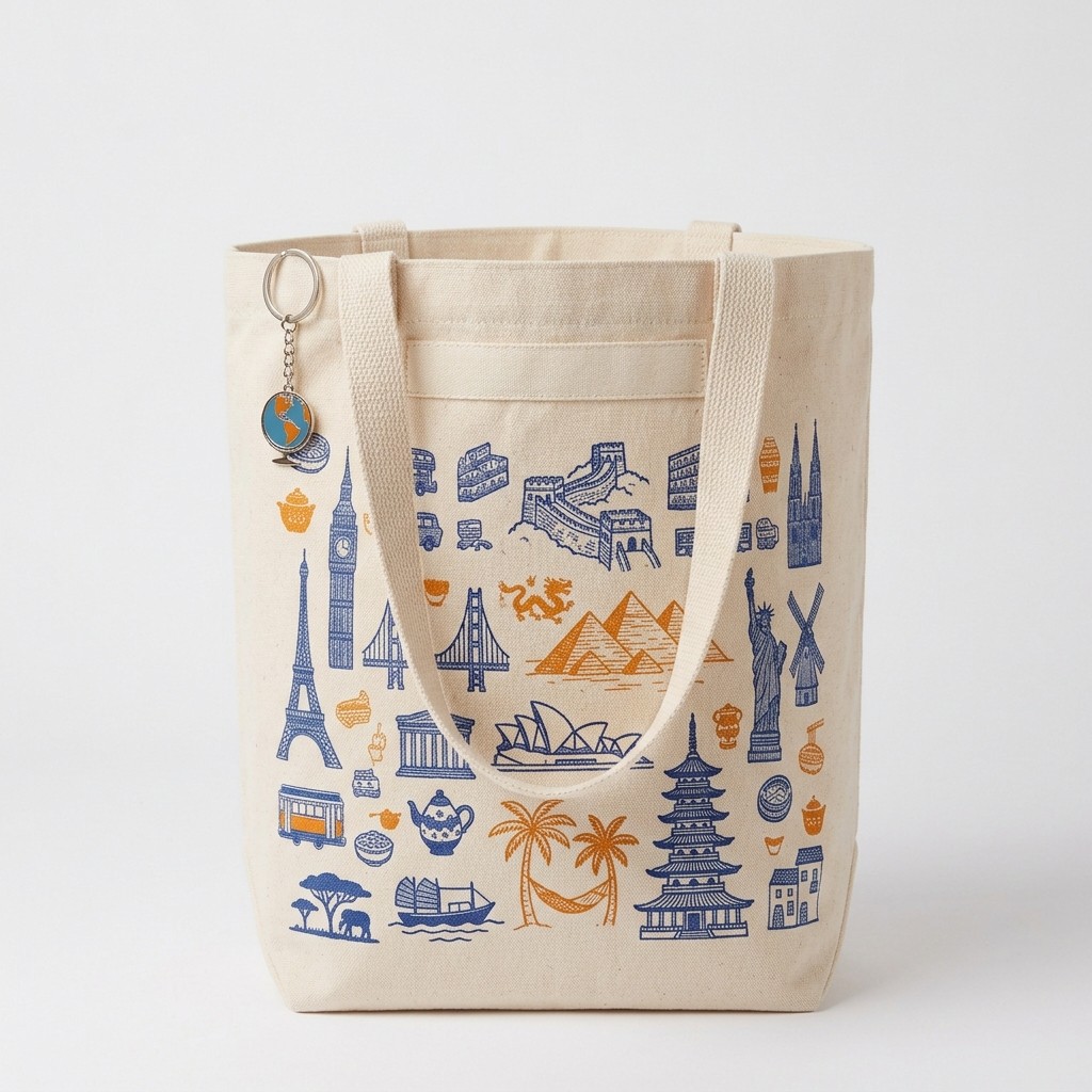 Canvas Tote Bag Landmark Printed Cotton For Travel Women Souvenir B2B