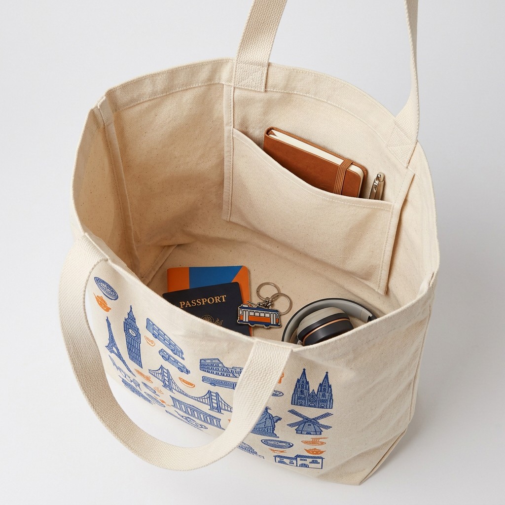 Canvas Tote Bag Landmark Printed Cotton For Travel Women Souvenir B2B