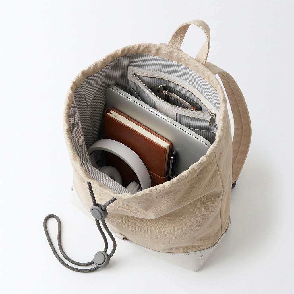 Fashion School Bag Drawstring Canvas Leather Trim For Students Teens B2B