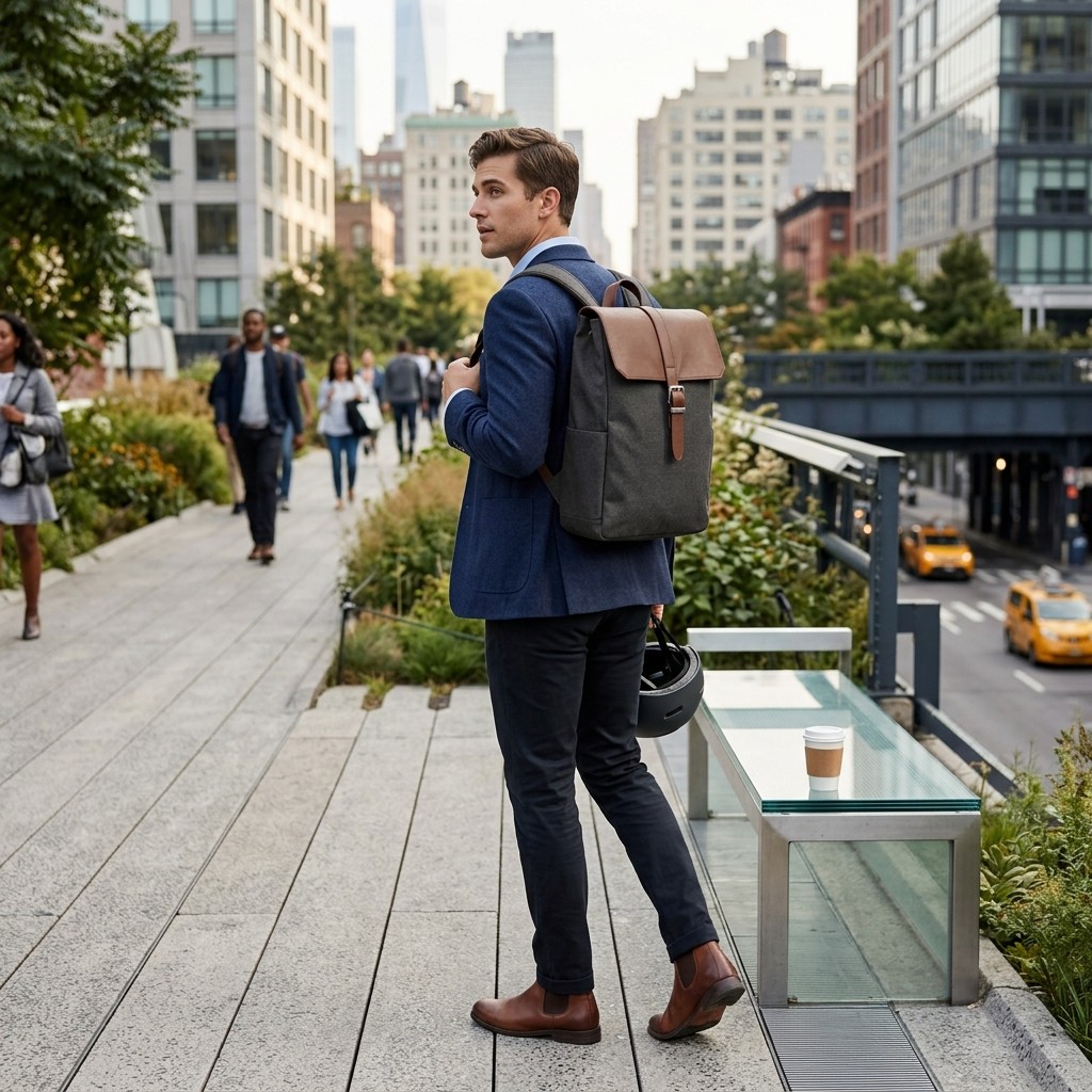 Business Backpack Canvas Leather For Men Commute B2B