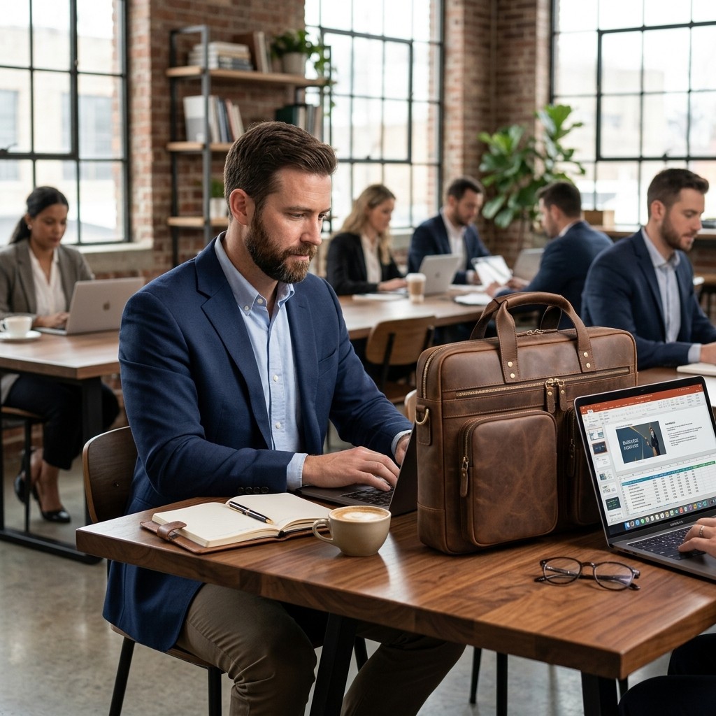 Briefcase Vintage Leather For Men Business B2B
