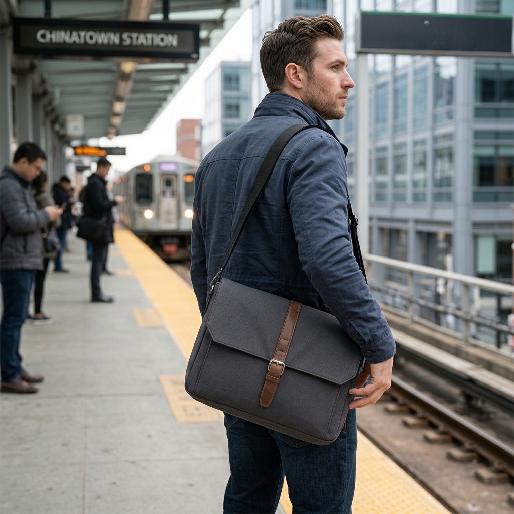 Work Bag Canvas Leather For Men Commute B2B